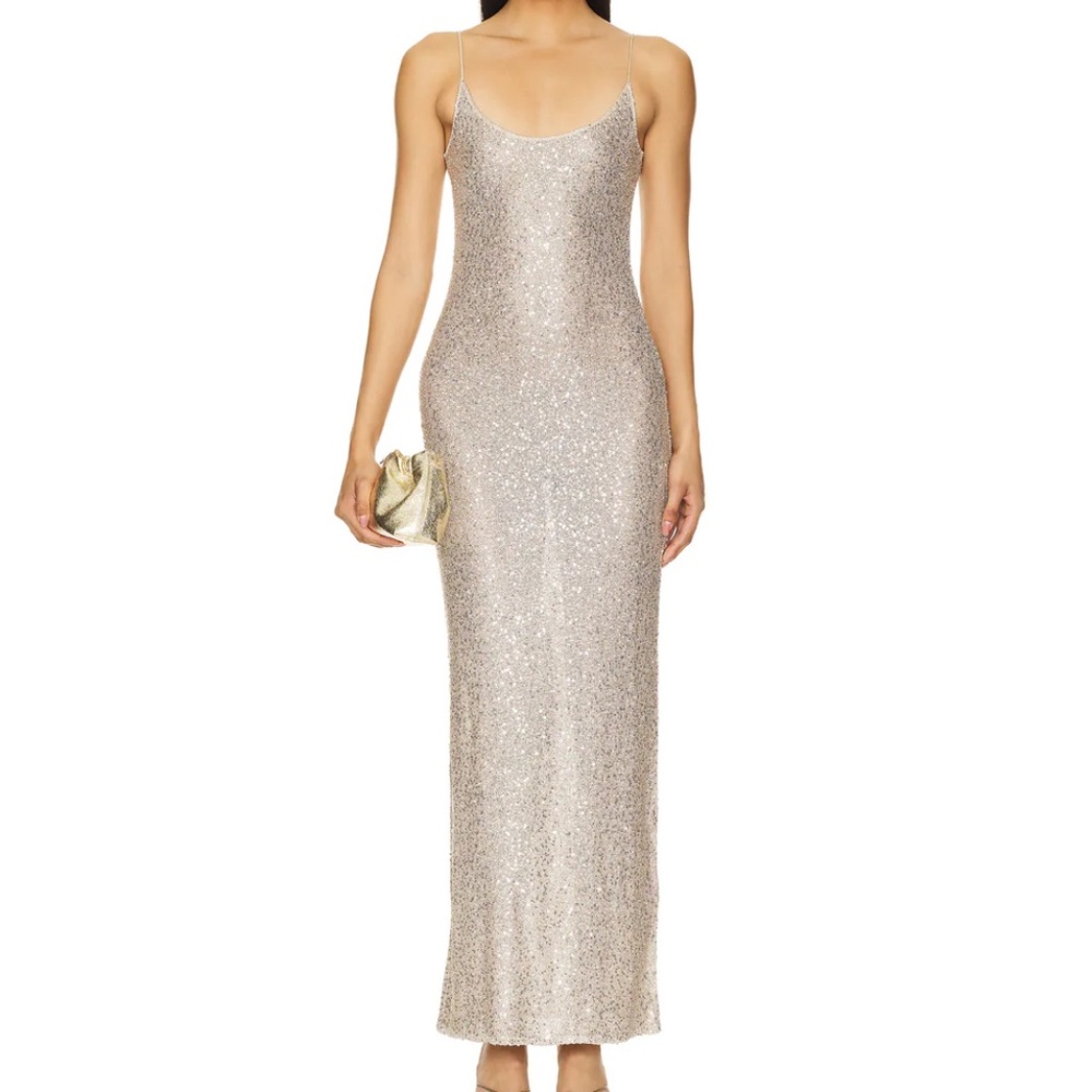 Lovers + Friends Champagne Sequin Maxi Slip Dress